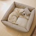 PoochMate Beige & Ivory Linen Ginkgo Dog Bed-Bedding