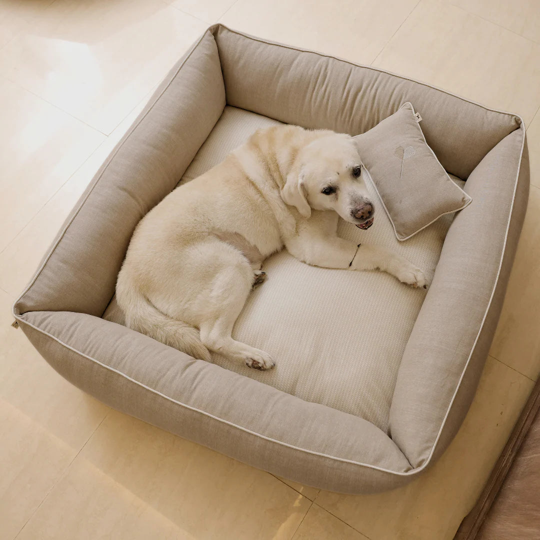 PoochMate Beige & Ivory Linen Ginkgo Dog Bed-Bedding