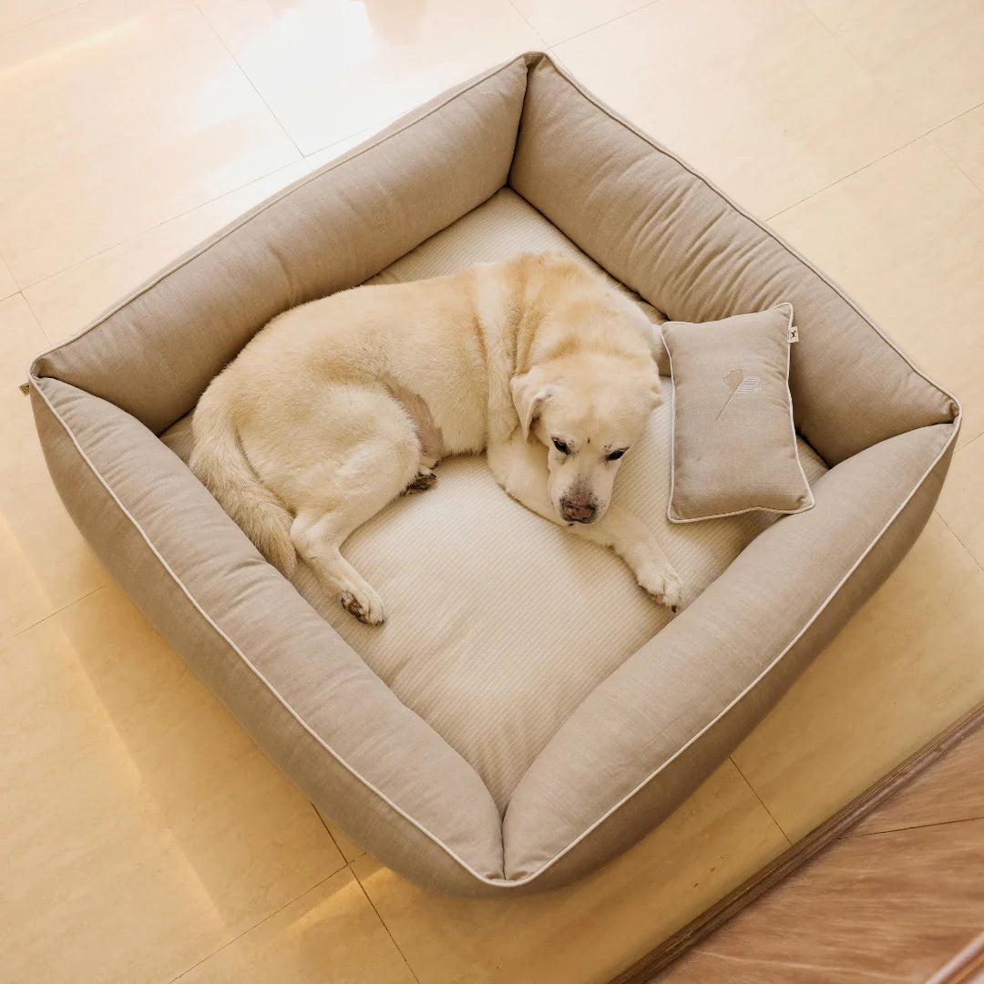 PoochMate Beige & Ivory Linen Ginkgo Dog Bed-Bedding