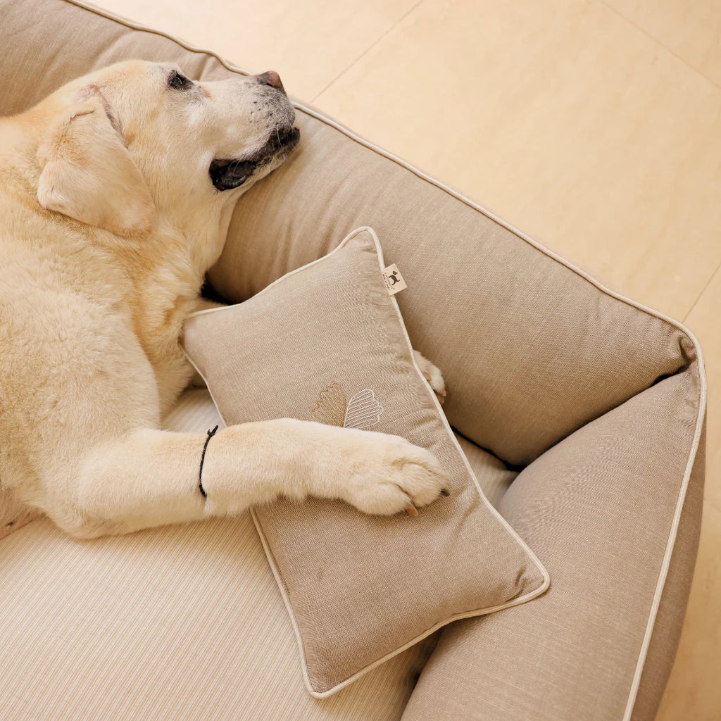 PoochMate Beige & Ivory Linen Ginkgo Dog Bed-Bedding