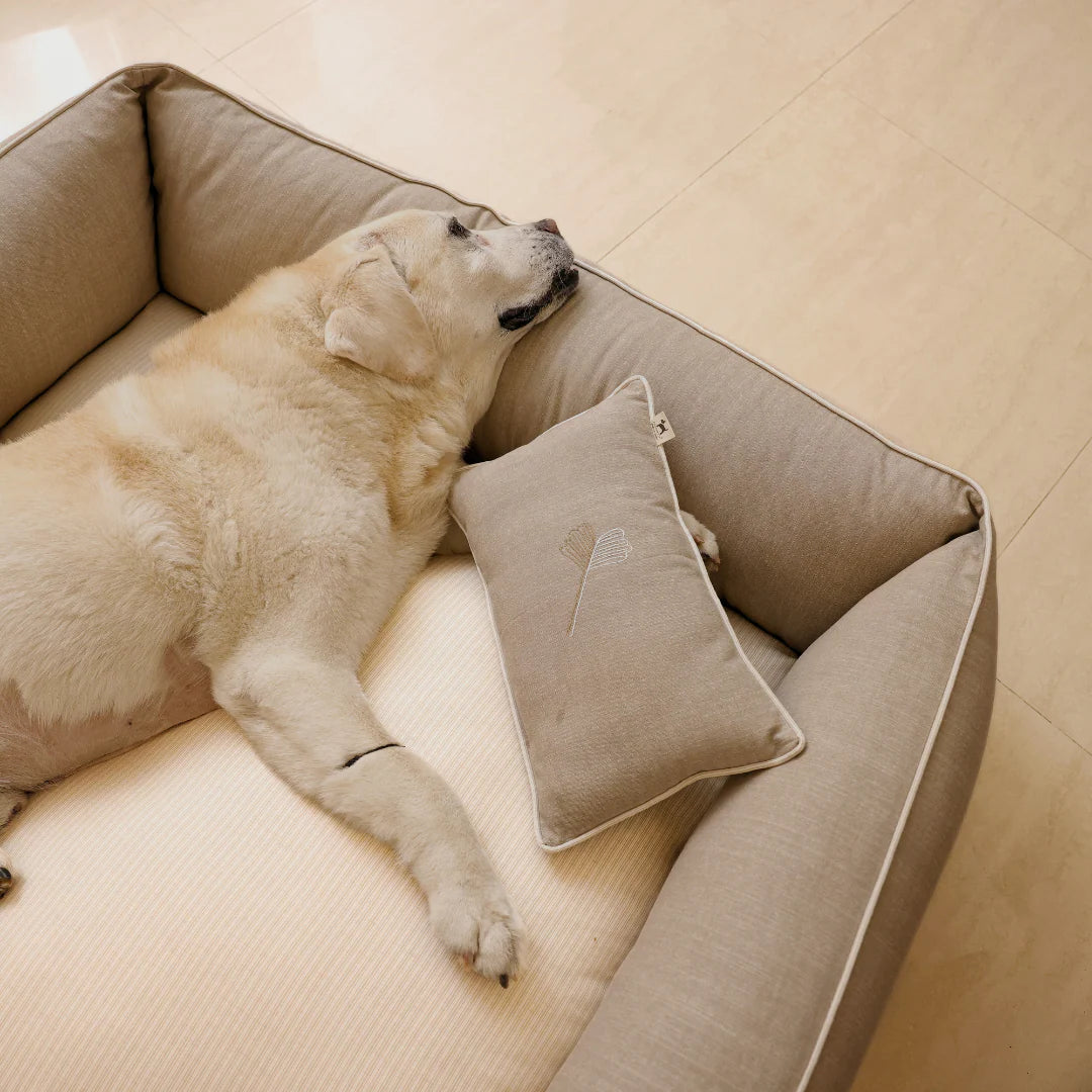 PoochMate Beige & Ivory Linen Ginkgo Dog Bed-Bedding